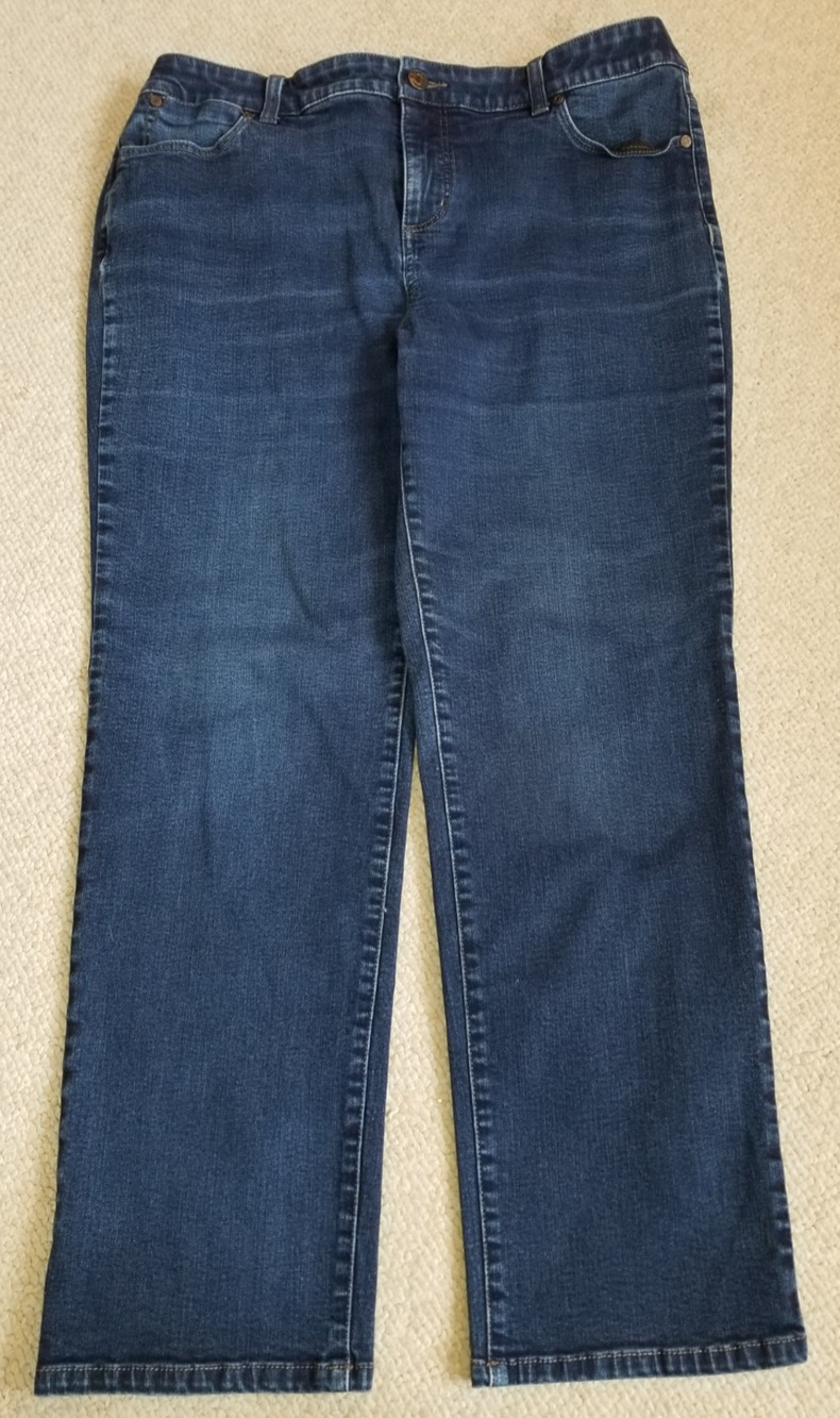 Womens Jeans-TALBOTS-blue 'Simply Flattering 5-Pocket' "straight" leg-14P